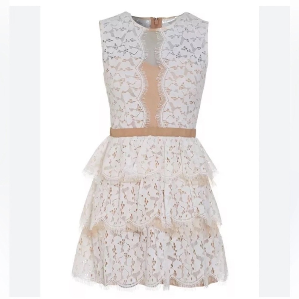 BCBG MaxAzria off-whtie lace peplum "Sophea" cocktail dress. Size 08